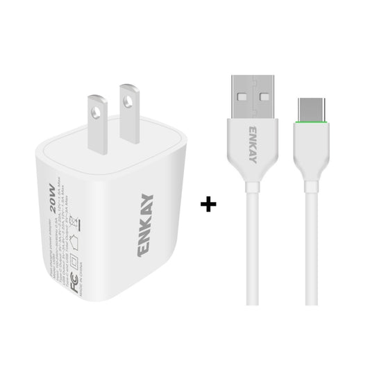 ENKAY Hat-Prince 20W PD Type-C + QC 3.0 USB Fast Charging Travel Charger Power Adapter with Fast Charge Data Cable, US Plug(With Type-C Cable) - USB Charger by ENKAY | Online Shopping UK | buy2fix