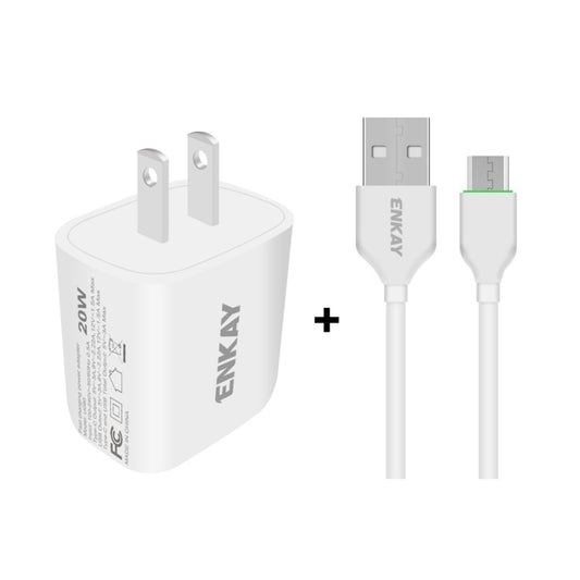 ENKAY Hat-Prince 20W PD Type-C + QC 3.0 USB Fast Charging Travel Charger Power Adapter with Fast Charge Data Cable, US Plug(With Micro USB Cable) - USB Charger by ENKAY | Online Shopping UK | buy2fix