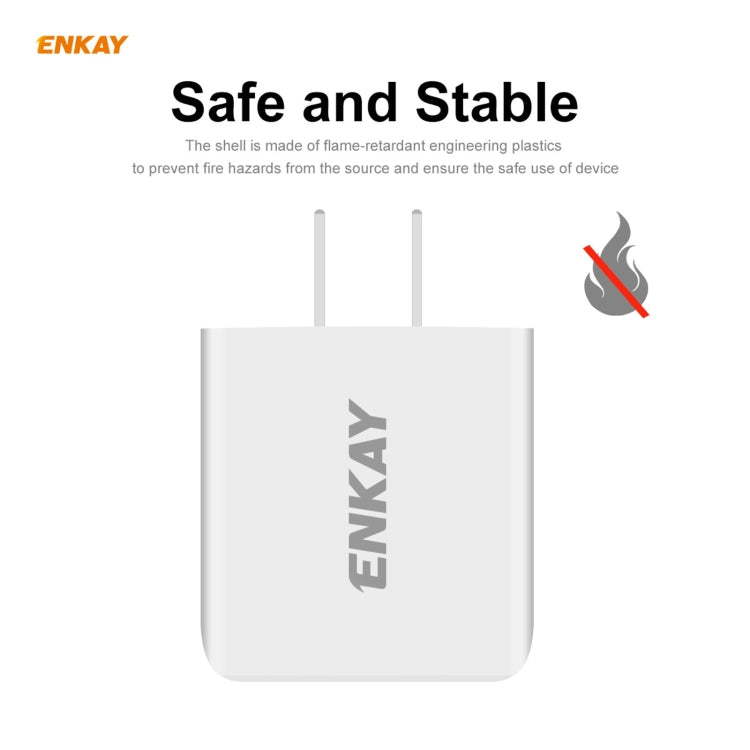 ENKAY Hat-Prince 20W PD Type-C + QC 3.0 USB Fast Charging Travel Charger Power Adapter with Fast Charge Data Cable, US Plug(With Type-C Cable) - Apple Accessories by ENKAY | Online Shopping UK | buy2fix