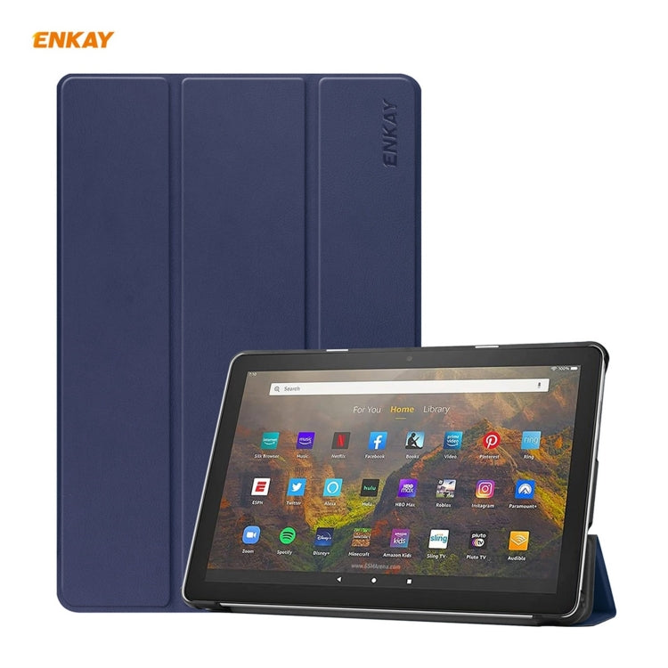 ENKAY PU Leather + Plastic Smart Case with Three-folding Holder for Amazon Fire HD 10 / 10 Plus (2021)(Dark Blue) - Amazon by ENKAY | Online Shopping UK | buy2fix