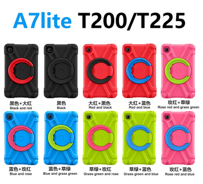 For Galaxy Tab A7 Lite T220/T225 PC + Silicone Shockproof Combination Case with 360 Degree Rotating Holder & Handle(Rose Red+Grass Green) - Tab A7 Lite T220 / T225 by buy2fix | Online Shopping UK | buy2fix