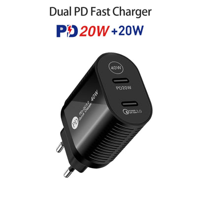 40W Dual Port PD / Type-C Fast Charger for iPhone / iPad Series, US Plug(Black) - Apple Accessories by buy2fix | Online Shopping UK | buy2fix