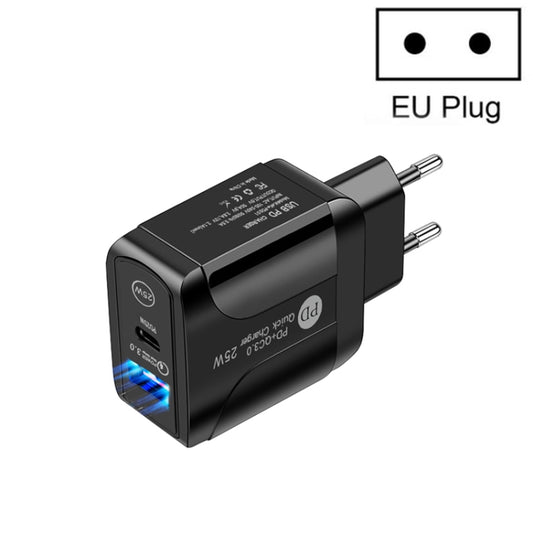 PD25W USB-C / Type-C + QC3.0 USB Dual Ports Fast Charger, EU Plug(Black) - Apple Accessories by buy2fix | Online Shopping UK | buy2fix