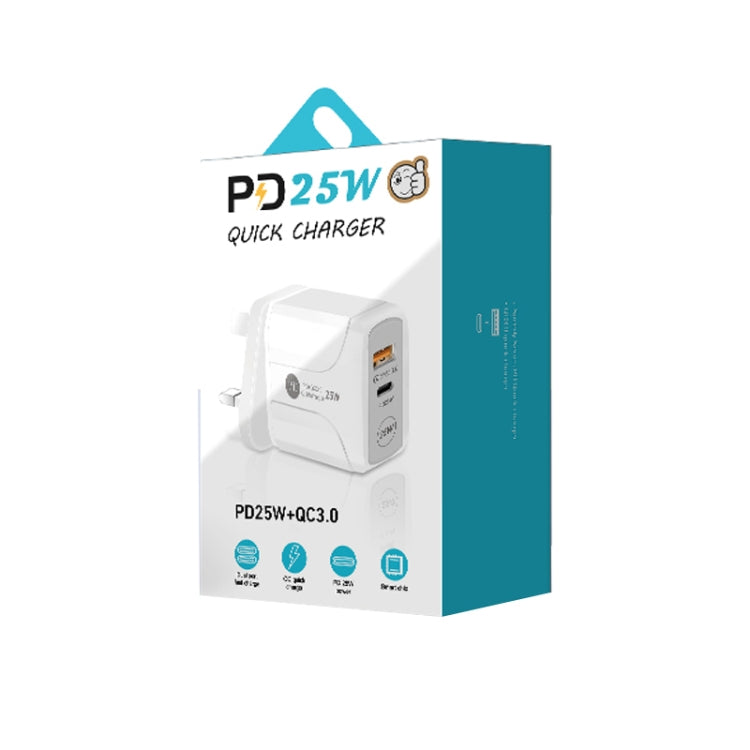 PD25W USB-C / Type-C + QC3.0 USB Dual Ports Fast Charger with USB to 8 Pin Data Cable, UK Plug(White) - Apple Accessories by buy2fix | Online Shopping UK | buy2fix