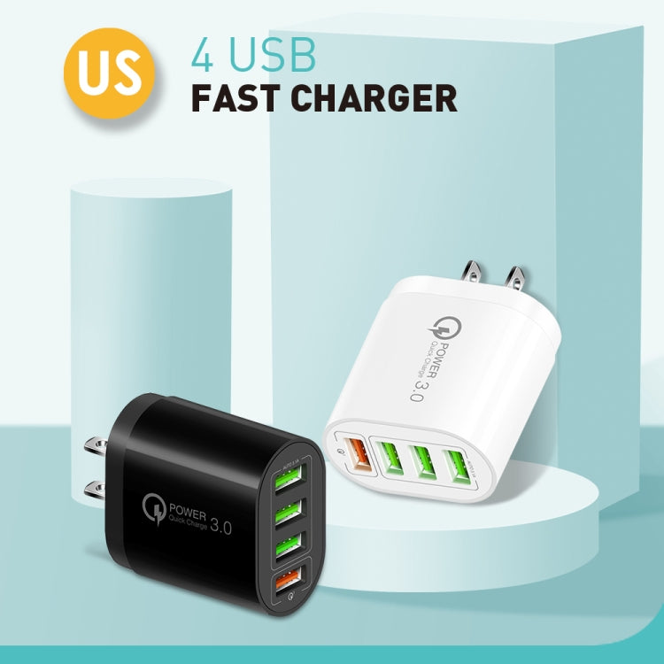 QC-04 QC3.0 + 3 x USB2.0 Multi-ports Charger with 3A USB to 8 Pin Data Cable,US Plug(Black) - USB Charger by buy2fix | Online Shopping UK | buy2fix