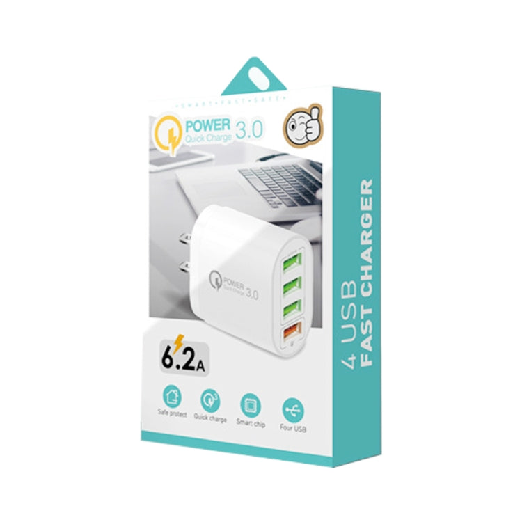 QC-04 QC3.0 + 3 x USB2.0 Multi-ports Charger with 3A USB to Micro USB Data Cable, US Plug(White) - Mobile Accessories by buy2fix | Online Shopping UK | buy2fix