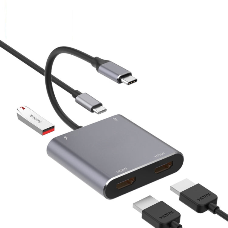 4 in 1 Type-C to Dual HDMI + USB + Type-C HUB Adapter - Computer & Networking by buy2fix | Online Shopping UK | buy2fix