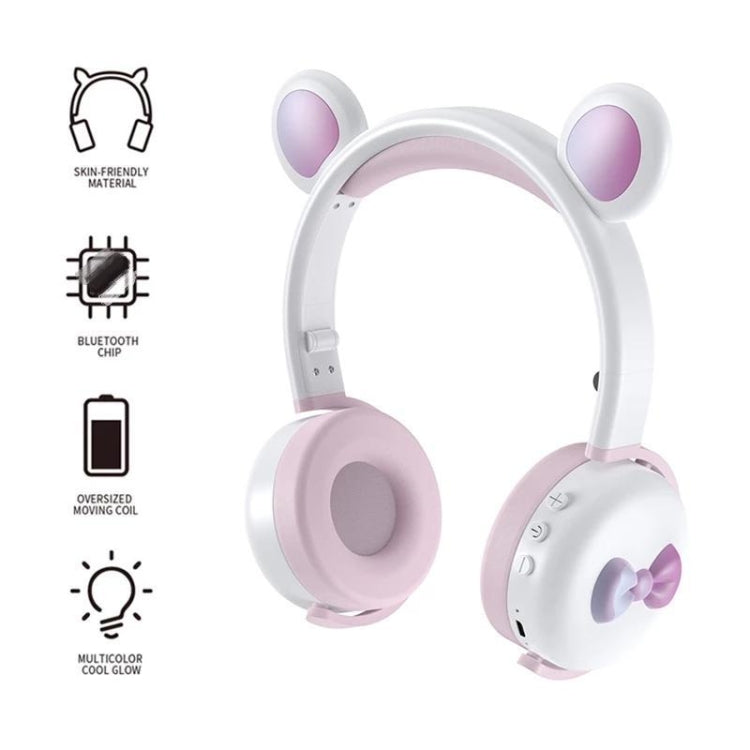 AEC BK7 Cute Bear Children Wireless Bluetooth Headset with LED Light(White Pink) - Apple Accessories by AEC | Online Shopping UK | buy2fix