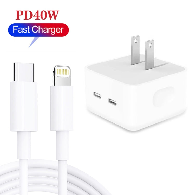 SDC-40W Dual PD USB-C / Type-C Ports Charger with 1.5m Type-C to 8 Pin Data Cable, US Plug - Apple Accessories by buy2fix | Online Shopping UK | buy2fix