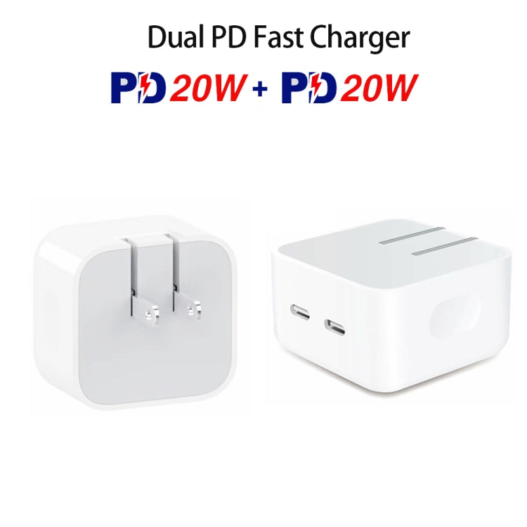 SDC-40W Dual PD USB-C / Type-C Ports Charger with 1.5m Type-C to 8 Pin Data Cable, US Plug - Apple Accessories by buy2fix | Online Shopping UK | buy2fix