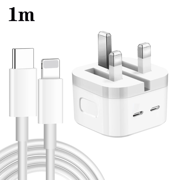 PD 35W Dual USB-C / Type-C Ports Charger with 1m Type-C to 8 Pin Data Cable, UK Plug - USB Charger by buy2fix | Online Shopping UK | buy2fix