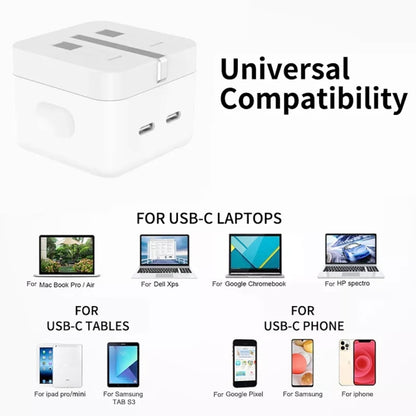 PD 35W Dual USB-C / Type-C Ports Charger with 1m Type-C to 8 Pin Data Cable, UK Plug - USB Charger by buy2fix | Online Shopping UK | buy2fix