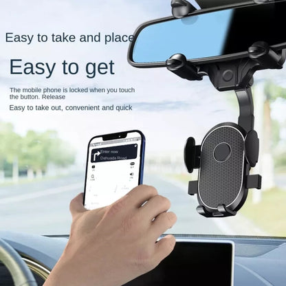R004 Rearview Mirror 360 Rotatable Retractable Car Phone Holder - In Car by buy2fix | Online Shopping UK | buy2fix