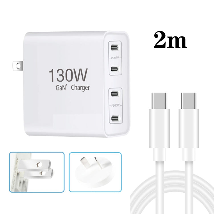 130W USB-C/Type-C Four Port GaN Charger with 2m USB-C/Type-C to USB-C/Type-C Data Cable Set EU / UK / AU / US Plug - Cable & Adapter by buy2fix | Online Shopping UK | buy2fix