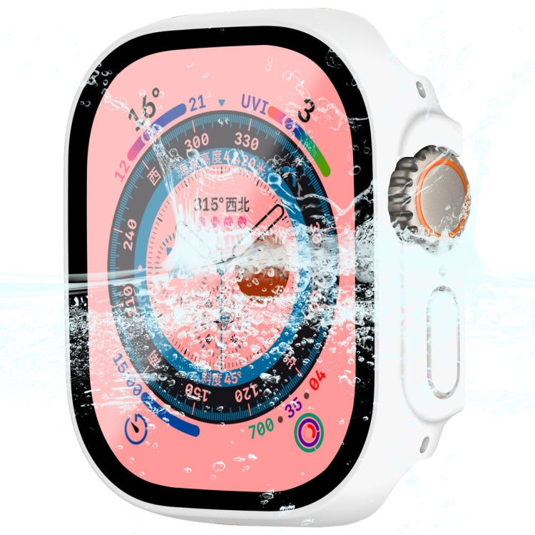 For Apple Watch Ultra / Ultra 2 49mm ENKAY Hat-Prince Waterproof Full Coverage PC Frame + 9H Tempered Glass Case(White) - Watch Cases by ENKAY | Online Shopping UK | buy2fix