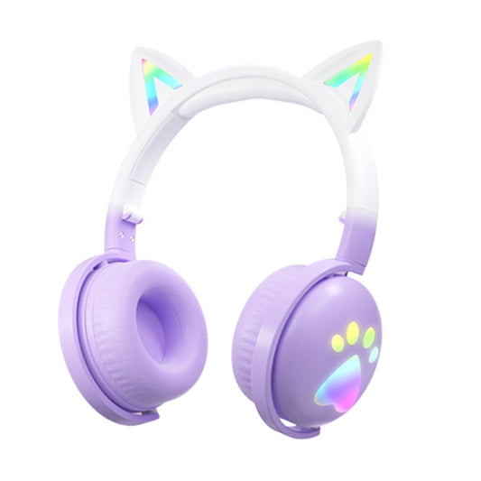 KE28 RGB Cute Cat Ears Bluetooth Wireless Music Headset with Detachable Mic(Pinple) - Apple Accessories by buy2fix | Online Shopping UK | buy2fix