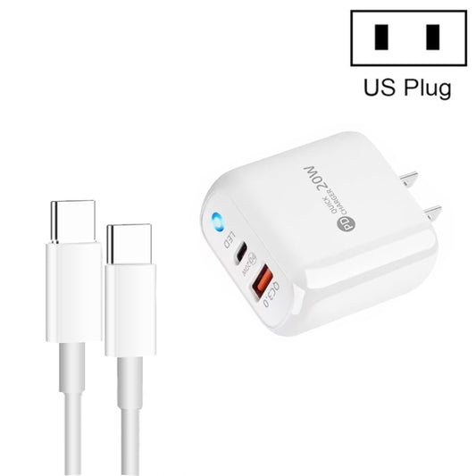PD04 Type-C + USB Mobile Phone Charger with Type-C to Type-C Cable, US Plug(White) -  by buy2fix | Online Shopping UK | buy2fix
