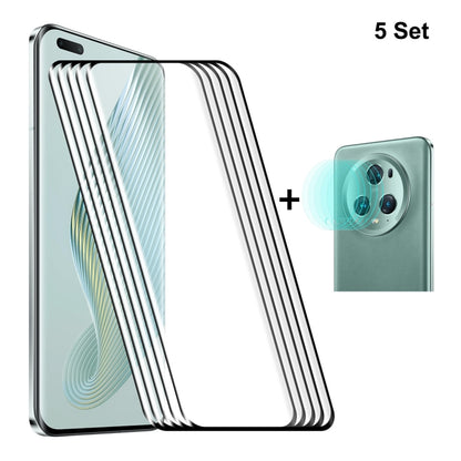 For Honor Magic5 Pro 5pcs ENKAY 0.26mm 3D Hot Bending Tempered Glass Full Film with Lens Film - Honor Tempered Glass by ENKAY | Online Shopping UK | buy2fix