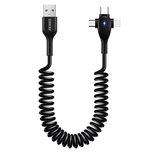 ENKAY Hat-Prince 3 in 1 6A USB to 8 Pin+Type-C+Micro USB Supper Fast Charge Spring Cable, Length: 1.8m(Black) - Multifunction Cable by ENKAY | Online Shopping UK | buy2fix