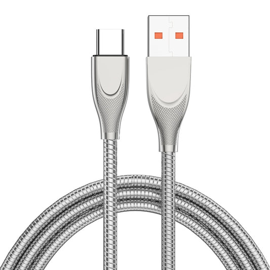 ENKAY ENK-CB132 USB to USB-C / Type-C Carbon Steel Hose Spring 6A Supper Fast Charging Data Cable, Length:1m(Silver) - USB-C & Type-C Cable by ENKAY | Online Shopping UK | buy2fix