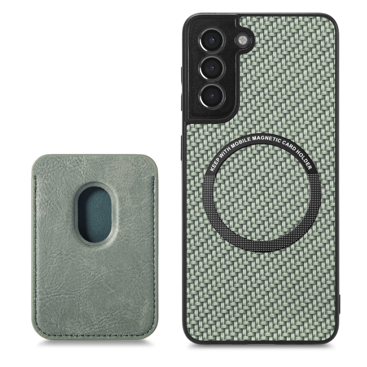 For Samsung Galaxy S21 5G Carbon Fiber Leather Card Magsafe Magnetic Phone Case(Green) - Galaxy S21 5G Cases by buy2fix | Online Shopping UK | buy2fix