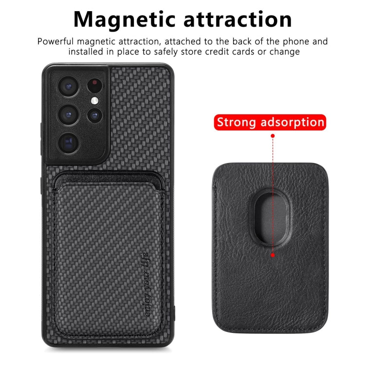 For Samsung Galaxy S21 Ultra 5G Carbon Fiber Leather Card Magsafe Magnetic Phone Case(Black) - Galaxy S21 Ultra 5G Cases by buy2fix | Online Shopping UK | buy2fix