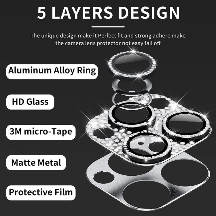 For iPhone 14 Pro / 14 Pro Max ENKAY Hat-Prince Blink Diamond Camera Lens Aluminium Alloy Tempered Glass Film(Silver) - iPhone 14 Pro Tempered Glass by ENKAY | Online Shopping UK | buy2fix