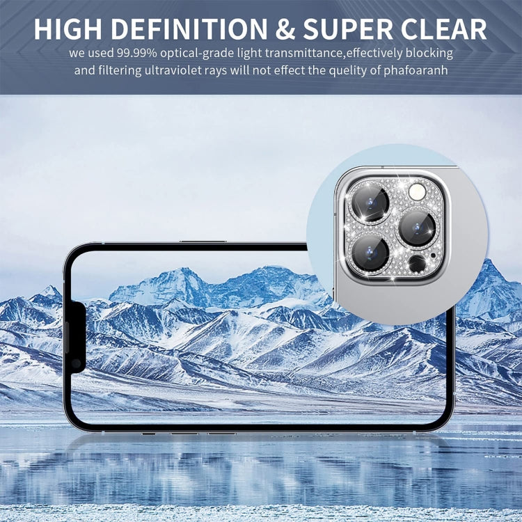 For iPhone 14 Pro / 14 Pro Max ENKAY Hat-Prince Blink Diamond Camera Lens Aluminium Alloy Tempered Glass Film(Silver) - iPhone 14 Pro Tempered Glass by ENKAY | Online Shopping UK | buy2fix