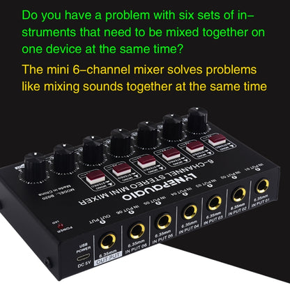 B020 Mini 6-Channel Stereo Audio Mixer Musical Instrument Mixer Electric Wind Electric Guitar Electronic Piano Drums Mixer - Consumer Electronics by buy2fix | Online Shopping UK | buy2fix