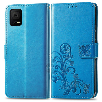 For TCL 405 Four-leaf Clasp Embossed Buckle Leather Phone Case(Blue) - More Brand by buy2fix | Online Shopping UK | buy2fix