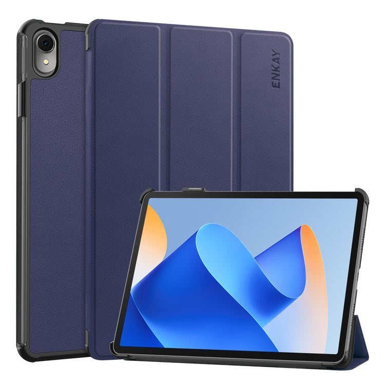 For Huawei MatePad 11 2023 ENKAY Tri-fold Custer Texture Leather Stand Smart Case(Dark Blue) - Huawei by ENKAY | Online Shopping UK | buy2fix