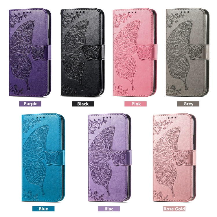 For Nokia C32 Butterfly Love Flower Embossed Leather Phone Case(Lavender) - Nokia Cases by buy2fix | Online Shopping UK | buy2fix