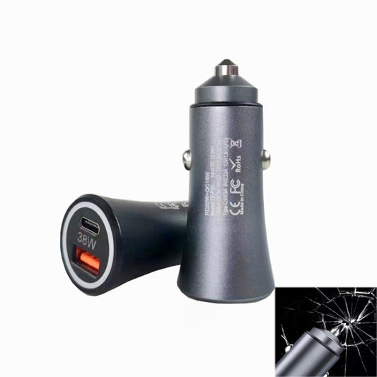 P20 38W PD3.0 20W + QC3.0 USB Safety Hammer Car Charger(Silver Gray) - Car Charger by buy2fix | Online Shopping UK | buy2fix