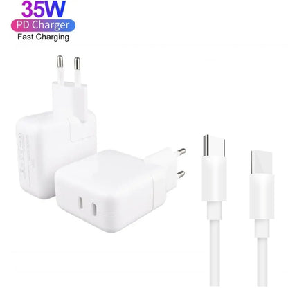 35W PD3.0 USB-C / Type-C Dual Port Charger with 2m Type-C to Type-C Data Cable, EU Plug - USB Charger by buy2fix | Online Shopping UK | buy2fix