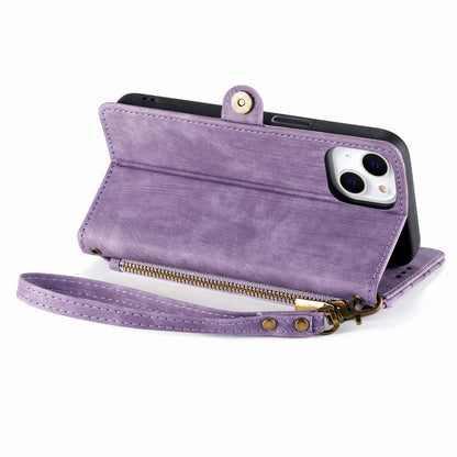 For iPhone X / XS Geometric Zipper Wallet Side Buckle Leather Phone Case(Purple) - More iPhone Cases by buy2fix | Online Shopping UK | buy2fix