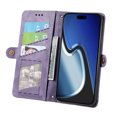For iPhone 15 Pro Geometric Zipper Wallet Side Buckle Leather Phone Case(Purple) - iPhone 15 Pro Cases by buy2fix | Online Shopping UK | buy2fix