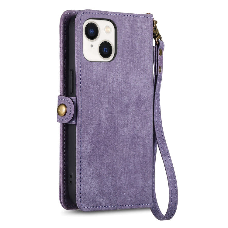 For iPhone 15 Pro Max Geometric Zipper Wallet Side Buckle Leather Phone Case(Purple) - iPhone 15 Pro Max Cases by buy2fix | Online Shopping UK | buy2fix