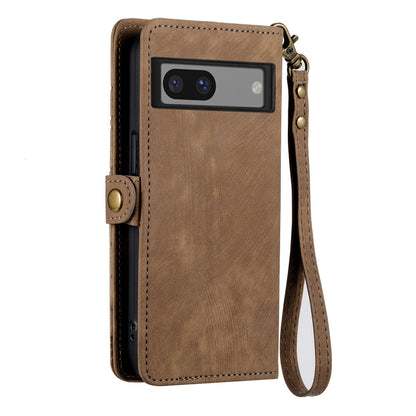 For Google Pixel 6 Geometric Zipper Wallet Side Buckle Leather Phone Case(Brown) - Google Cases by buy2fix | Online Shopping UK | buy2fix