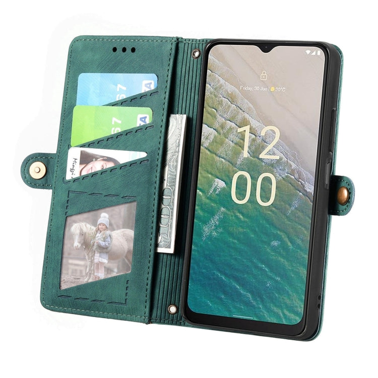 For Nokia C32 Geometric Zipper Wallet Side Buckle Leather Phone Case(Green) - Nokia Cases by buy2fix | Online Shopping UK | buy2fix