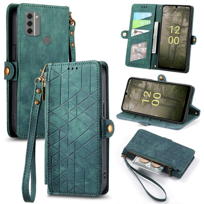 For Nokia C31 Geometric Zipper Wallet Side Buckle Leather Phone Case(Green) - Nokia Cases by buy2fix | Online Shopping UK | buy2fix