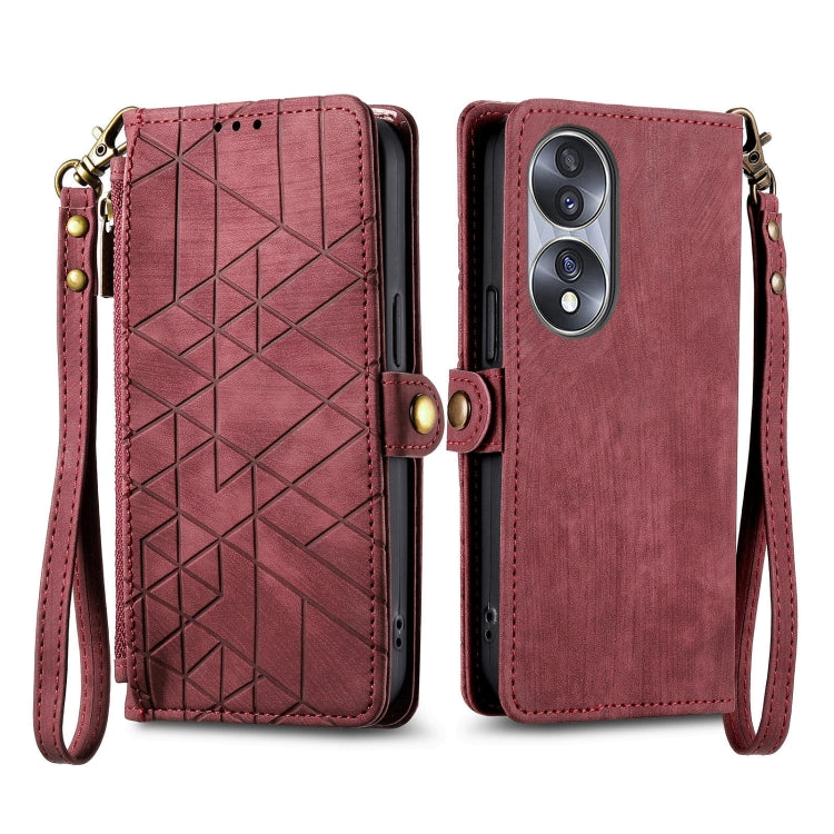 For Honor 80 Geometric Zipper Wallet Side Buckle Leather Phone Case(Red) - Honor Cases by buy2fix | Online Shopping UK | buy2fix