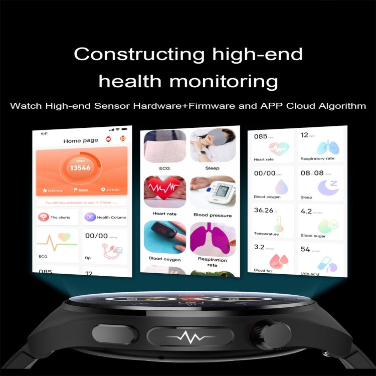 ET340 1.46 inch Color Screen Smart Silicone Strap Watch,Support Blood Oxygen / Blood Glucose / Uric Acid Measurement / Blood Lipid Monitoring(Black) - Smart Watches by buy2fix | Online Shopping UK | buy2fix