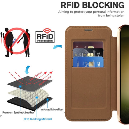 For Samsung Galaxy S23 5G Shield Magsafe RFID Anti-theft Rhombus Leather Phone Case(Brown) - Galaxy S23 5G Cases by buy2fix | Online Shopping UK | buy2fix