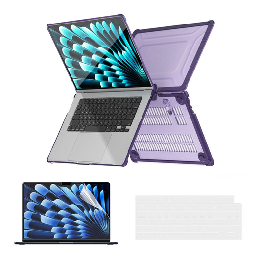 For MacBook Air 15.3 A2941 ENKAY Hat-Prince 3 in 1 Protective Bracket Case Cover Hard Shell with TPU Keyboard Film / PET Screen Protector, Version:US(Purple) - MacBook Air Cases by ENKAY | Online Shopping UK | buy2fix