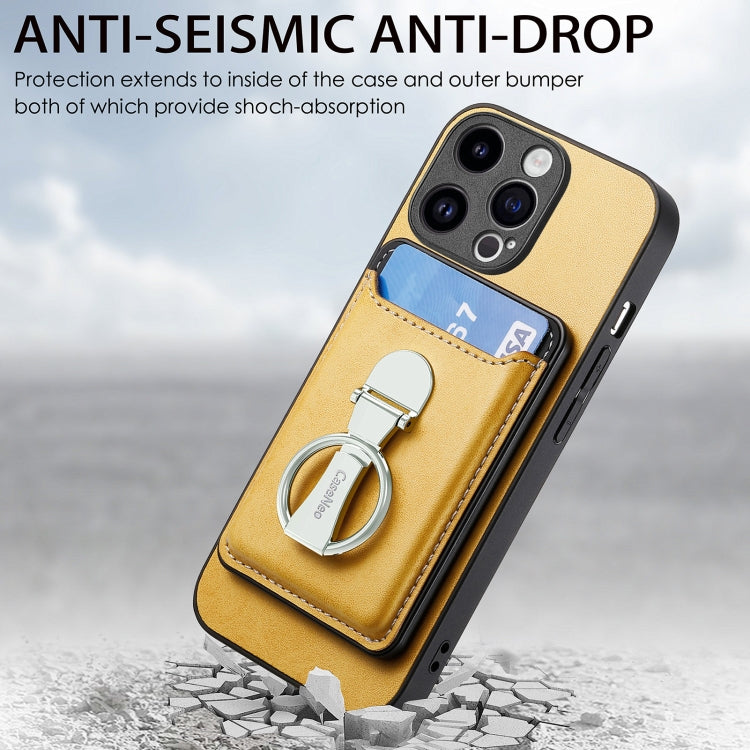 For iPhone 15 Pro Max Skin Feel Ring Holder Wallet Magnetic Phone Case(Yellow) - iPhone 15 Pro Max Cases by buy2fix | Online Shopping UK | buy2fix