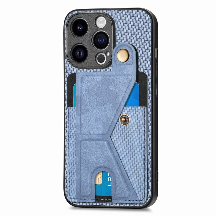 For iPhone 15 Pro max Carbon Fiber Wallet Flip Card K-shaped Holder Phone Case(Blue) - iPhone 15 Pro Max Cases by buy2fix | Online Shopping UK | buy2fix