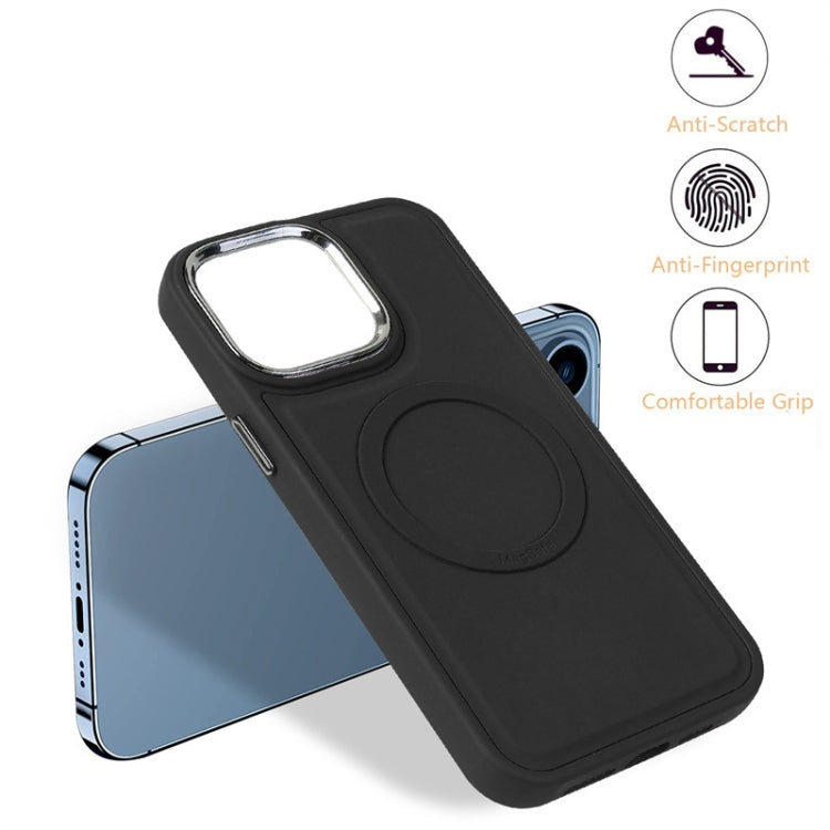 For iPhone 15 Pro Imitation Liquid Skin Feel Plating Magsafe Card Bag Phone Case(Black) - iPhone 15 Pro Cases by buy2fix | Online Shopping UK | buy2fix