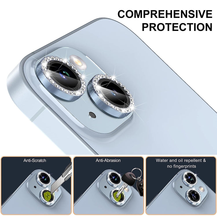 For iPhone 14 / 14 Plus ENKAY AR Anti-reflection Individual Diamond Ring Camera Lens Glass Full Film(Sea Blue) - iPhone 14 Tempered Glass by ENKAY | Online Shopping UK | buy2fix