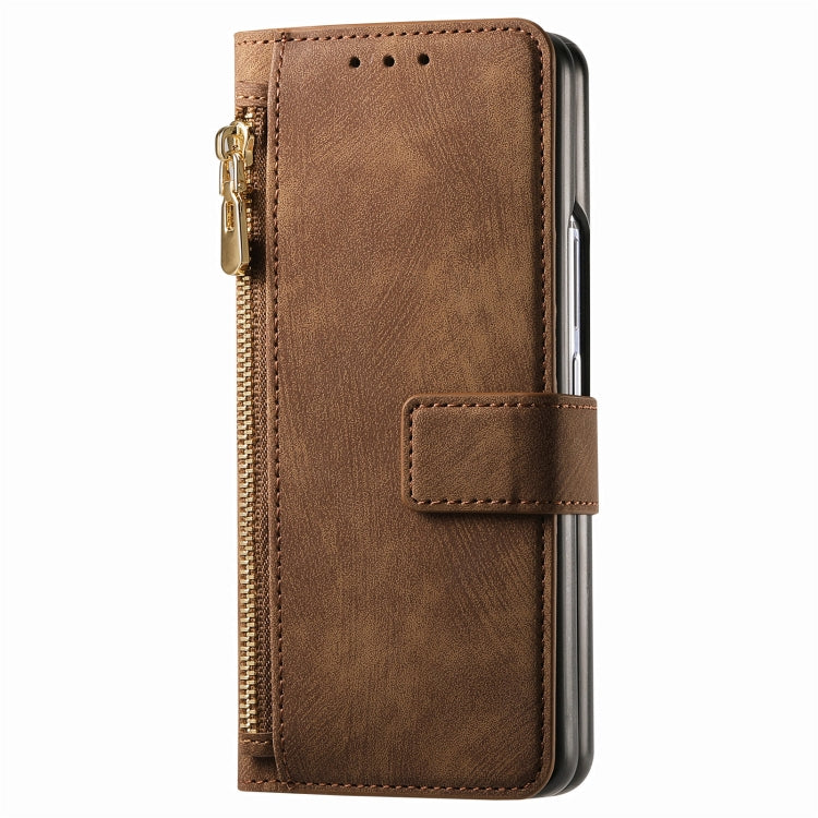 For Samsung Galaxy Z Fold5 5G Retro MagSafe Magnetic Zipper Wallet Leather Phone Case(Brown) - Galaxy Z Fold5 Cases by buy2fix | Online Shopping UK | buy2fix