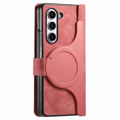 For Samsung Galaxy Z Fold5 5G Retro MagSafe Magnetic Zipper Wallet Leather Phone Case(Pink) - Galaxy Z Fold5 Cases by buy2fix | Online Shopping UK | buy2fix